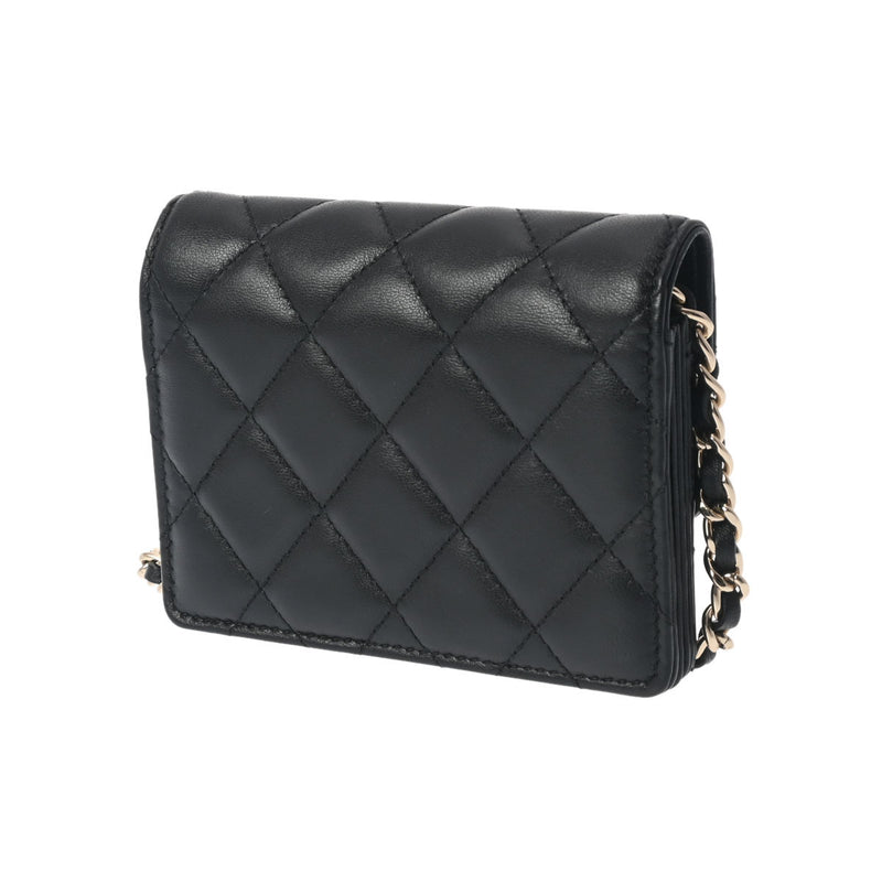 シャネルチェーンフラップカードケース カメリア 42976 黒 ゴールド