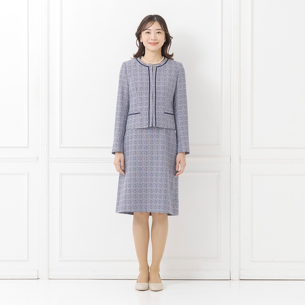 商品番号2002659]ミックスツイードのノーカラージャケット×セミ