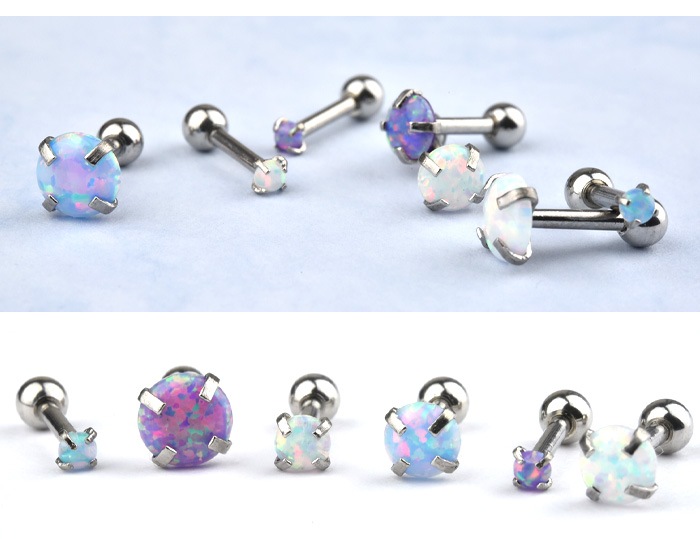 耳たぶ ピアス 16g 2mm 合成オパール ボディピアス サージカル