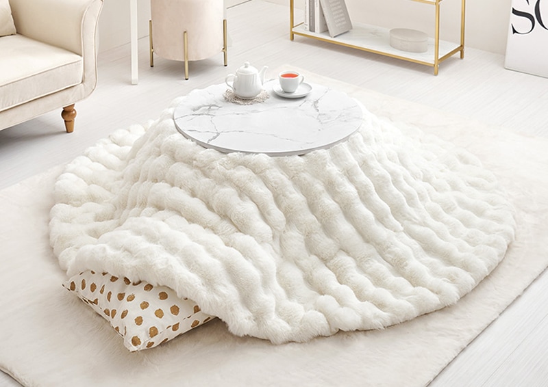 円形】 薄掛けこたつ布団 ラビットファー調 【Luna】ルナ｜ベッド