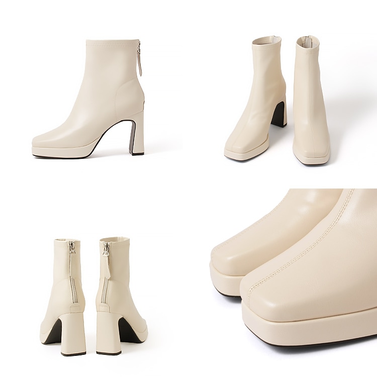 SALE】スクエアトゥ ショートブーツ チャンキーヒール ハイヒール