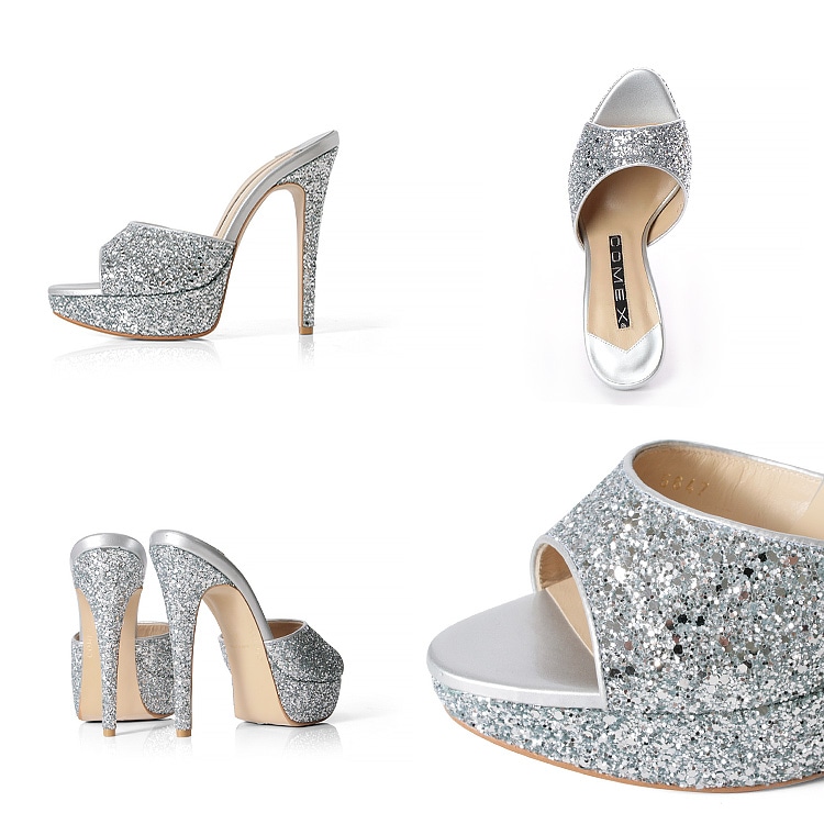 COMEX ミュール サンダル ハイヒール 日本製 本革 グリッターラメ