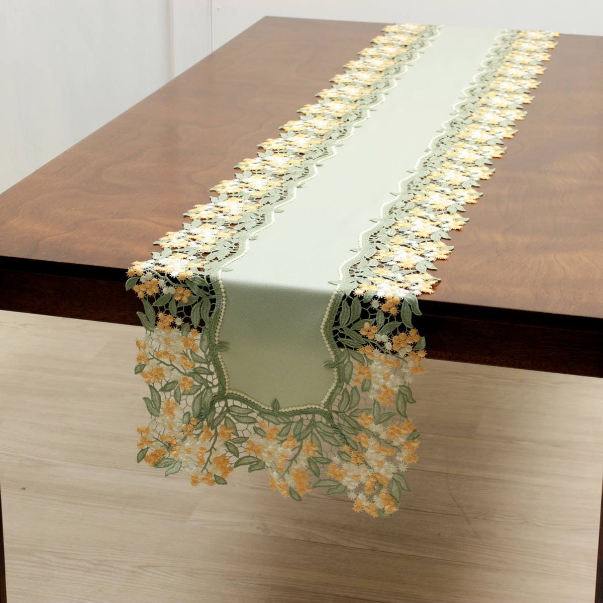 ミモザ柄ケミカルレース テーブルセンター 約37×198cm [un autre