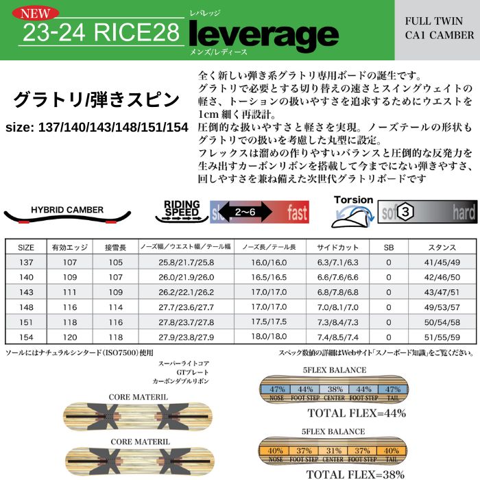 23-24 RICE28 ライス leverage レバレッジ ハイブリッドキャンバー 137