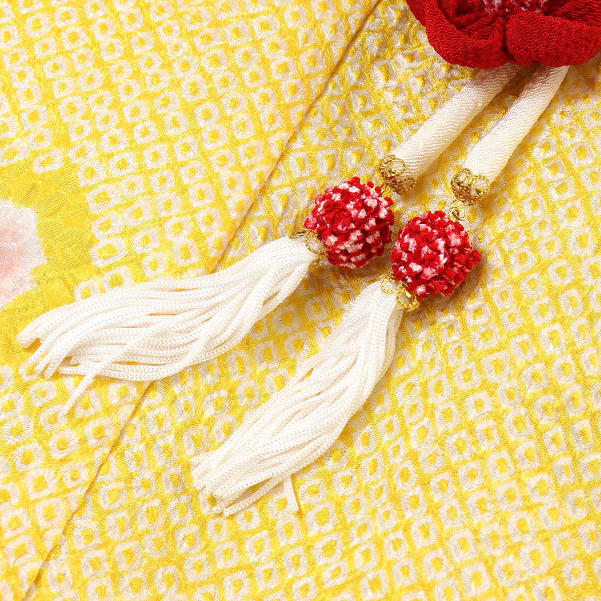 衿秀 公式 七五三 被布 被布コート 三歳 女の子 黄色 総絞り 花 水玉
