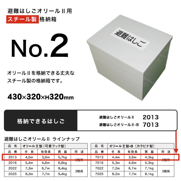 避難はしご オリール2型用 格納箱 スチール製 No.2 ｜ あんしんの殿堂