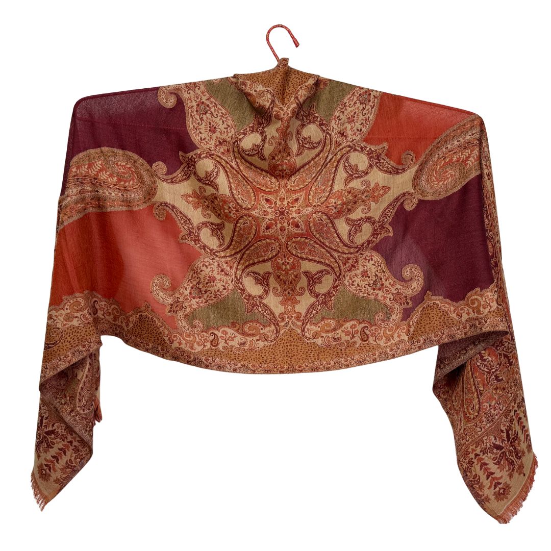 InDream ペイズリー柄 ウール ストール 大判 ［72cmx206cm］ブラウン