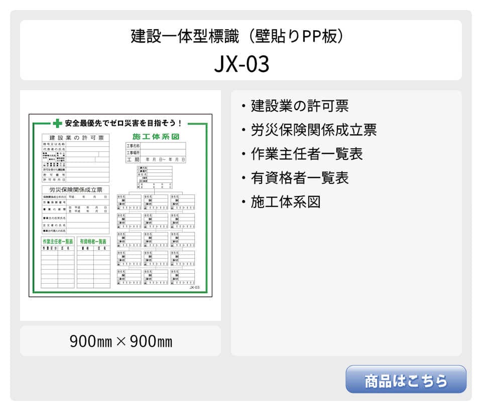 建設一体型標識 JX-05】【1枚】壁貼りタイプ PP製 建設業の許可票
