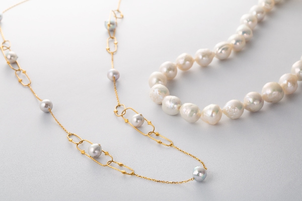 南洋真珠×淡水パール ツインパールピアス 18金ホワイトゴールド