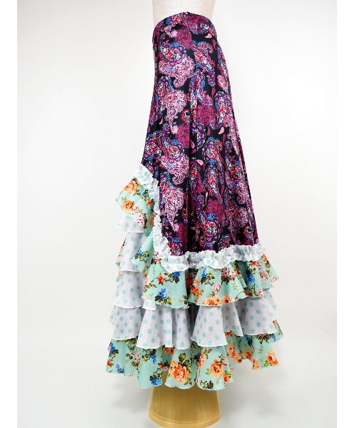 フラメンコ ファルダ ペイズリー ブラック×ワイン 【フラメンコ