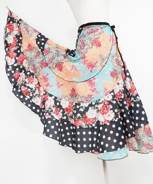 フラメンコ 巻きスカート ブラック 花柄【 フラメンコ 衣装 スカート