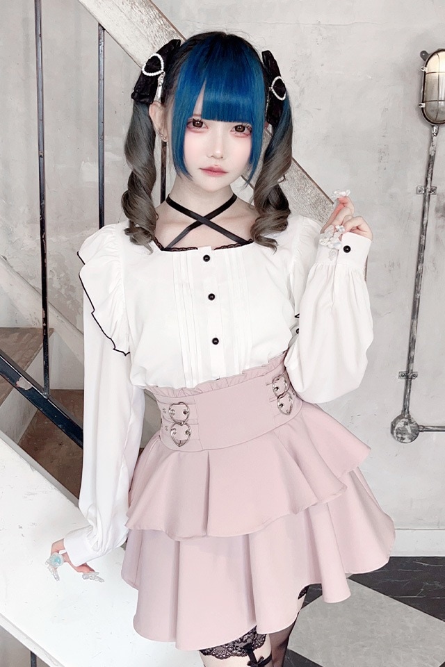 MA*RS】サテンリボン付きフリルブラウス - WHT/WHT size-F | 地雷系