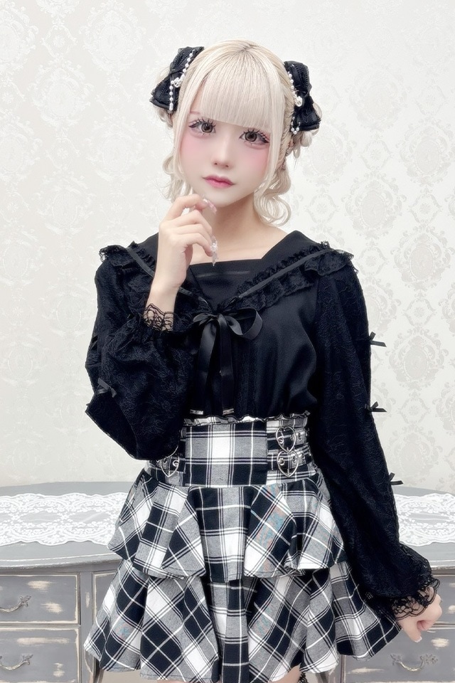 MA*RS】袖レースちびリボン付きセーラーブラウス - BLK/BLK size-F