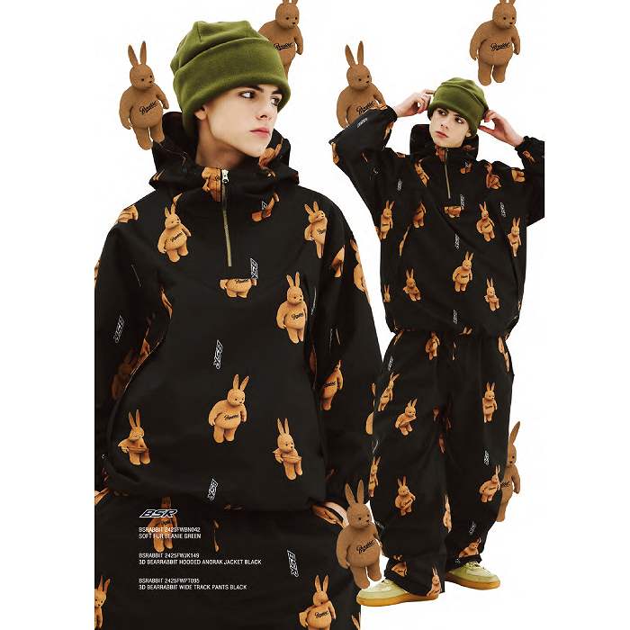 BSRABBIT ビエスラビット 3D BEARRABBIT HOODED ANORAK JACKET BLACK