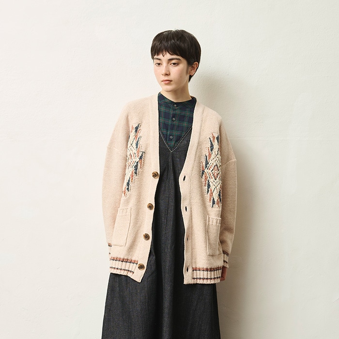 NARU(ナル) ヴィンテージシルクネップ チマヨ柄ニットカーディガン