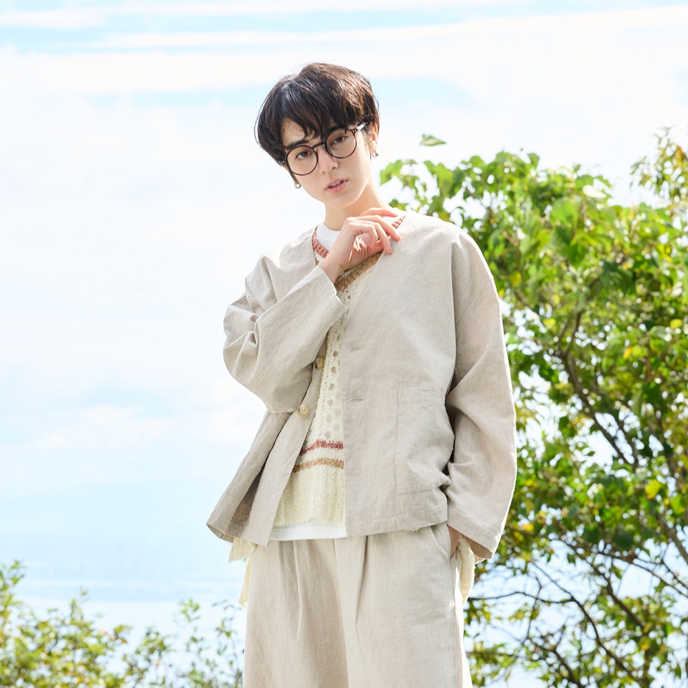 NARU(ナル) ソフトリネンコットンキャンバス ノーカラージャケット