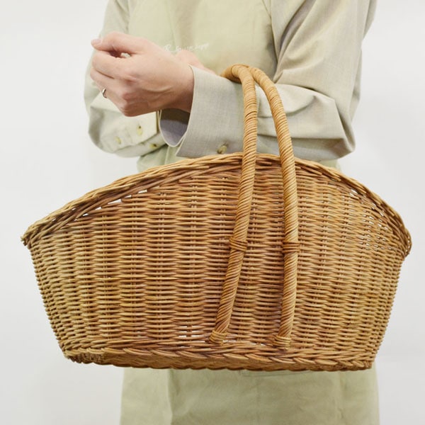 ラタン製かごバッグ 山型 L ピクニックバスケット 三角 籠