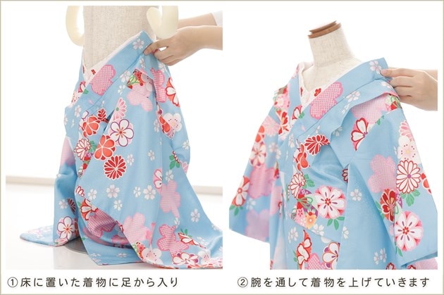チャックを上げるだけ、ワンタッチ簡単着付けの3歳女の子七五三着物