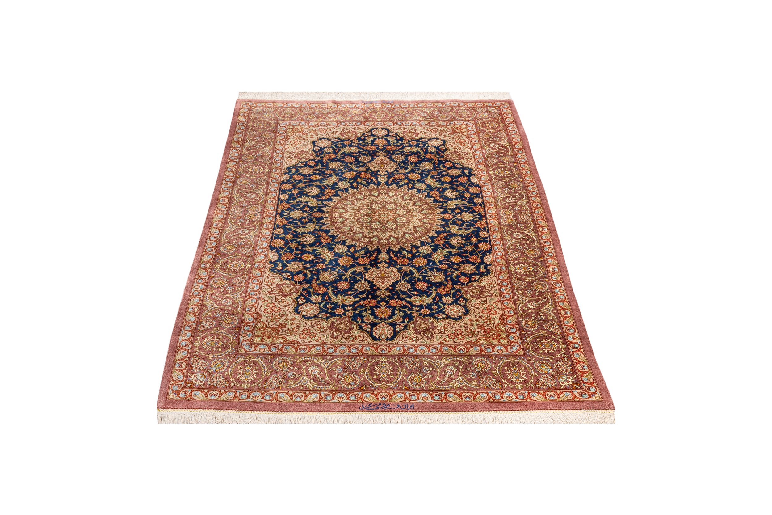 ペルシャ絨毯 クム産 シルク100% [ミルメヒディ工房]メダリオン