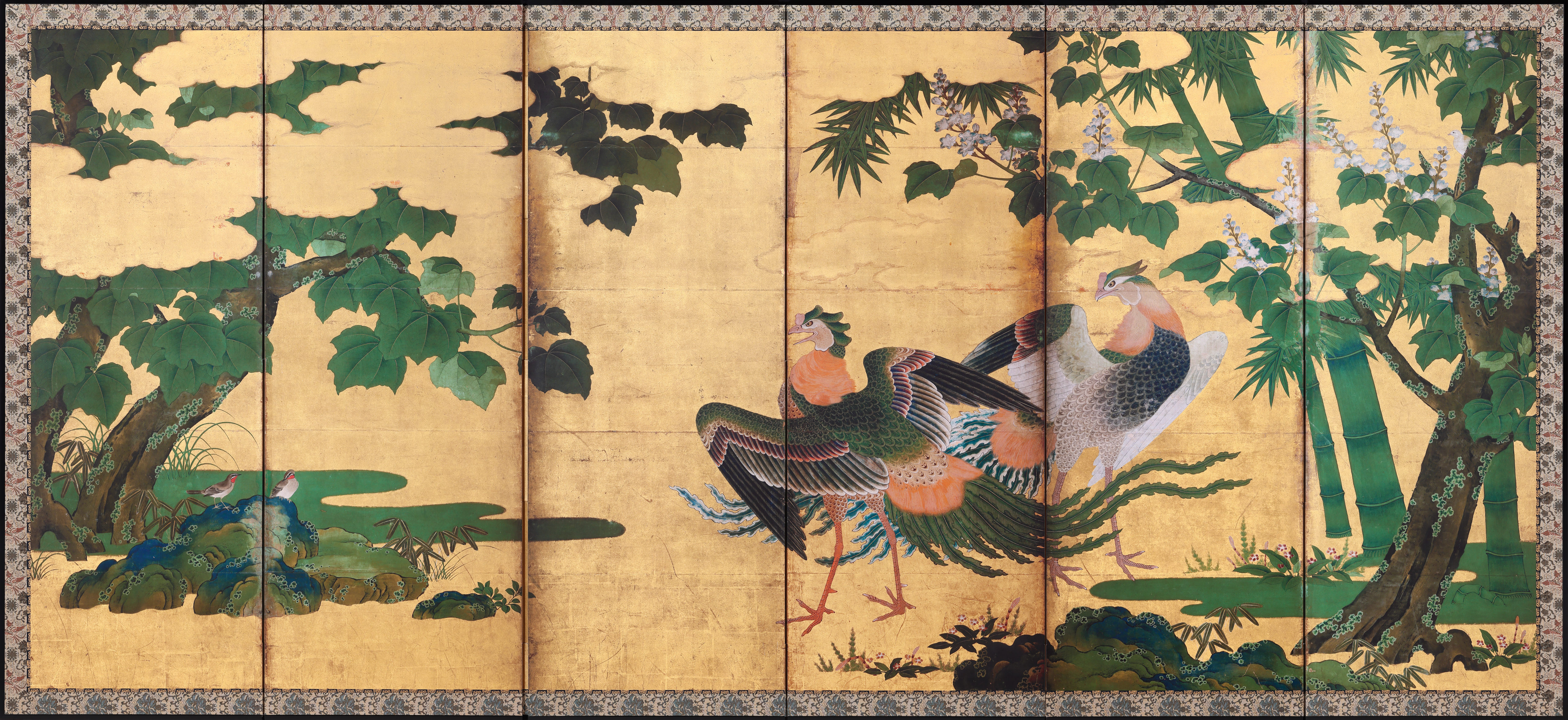 桐竹鳳凰孔雀図屏風｜作品紹介｜キヤノン 綴プロジェクト｜キヤノン