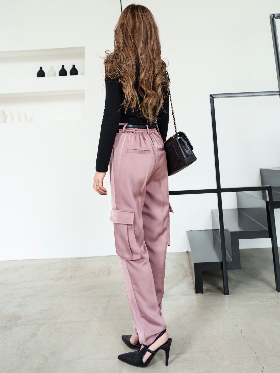 サテン Tapered カーゴパンツ