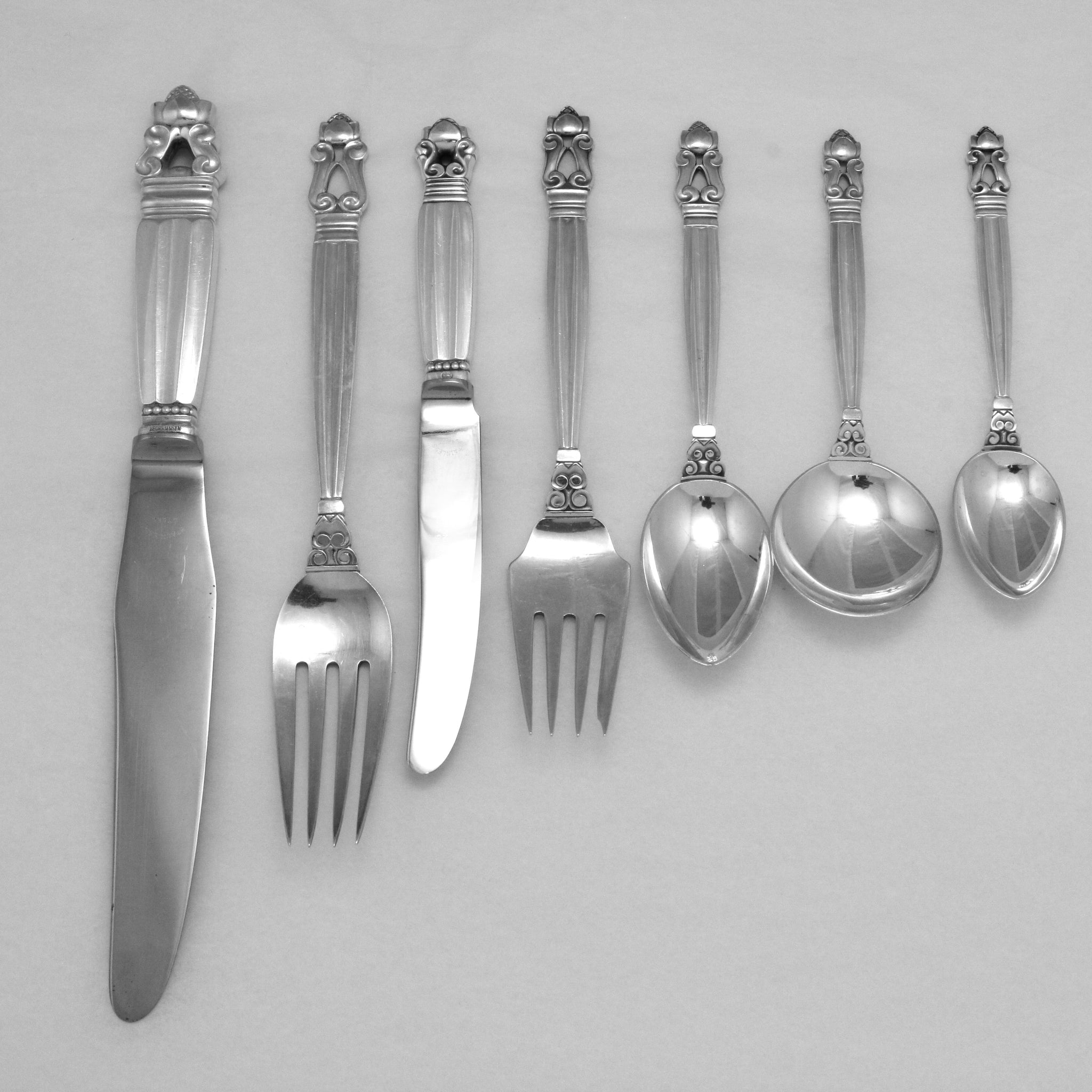 Georg Jensen Acorn Sterling Silver Flatware Set for 12 and Persons