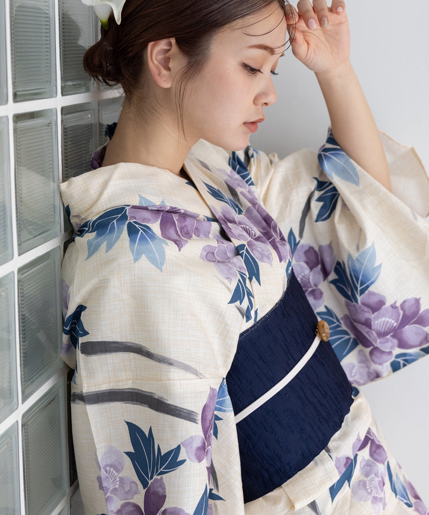 こだわり浴衣5点セット (浴衣/帯/下駄/腰紐/着付け冊子) 変わり織生地