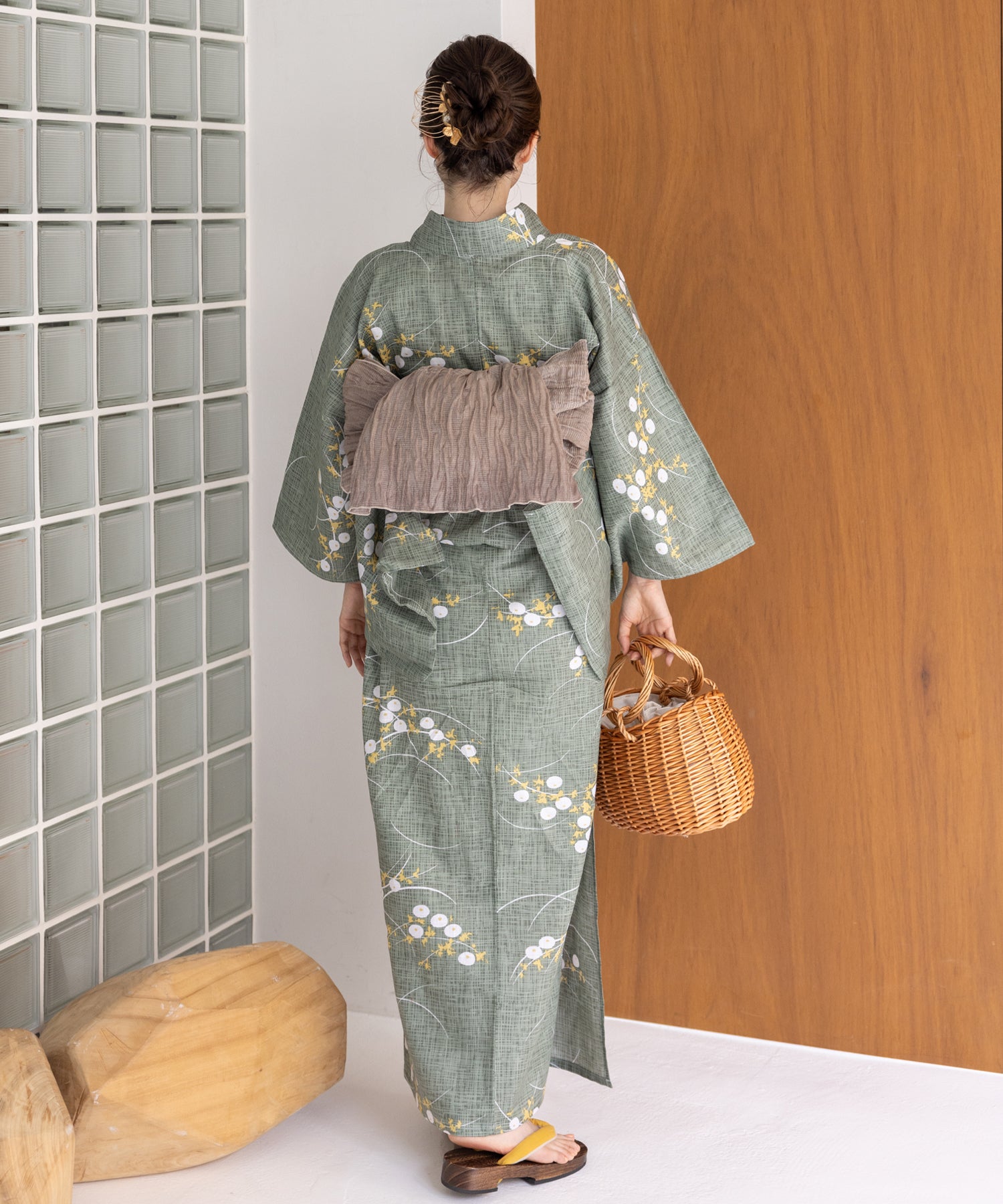 こだわり浴衣5点セット(浴衣/帯/下駄/腰紐/着付け冊子) 変わり織生地