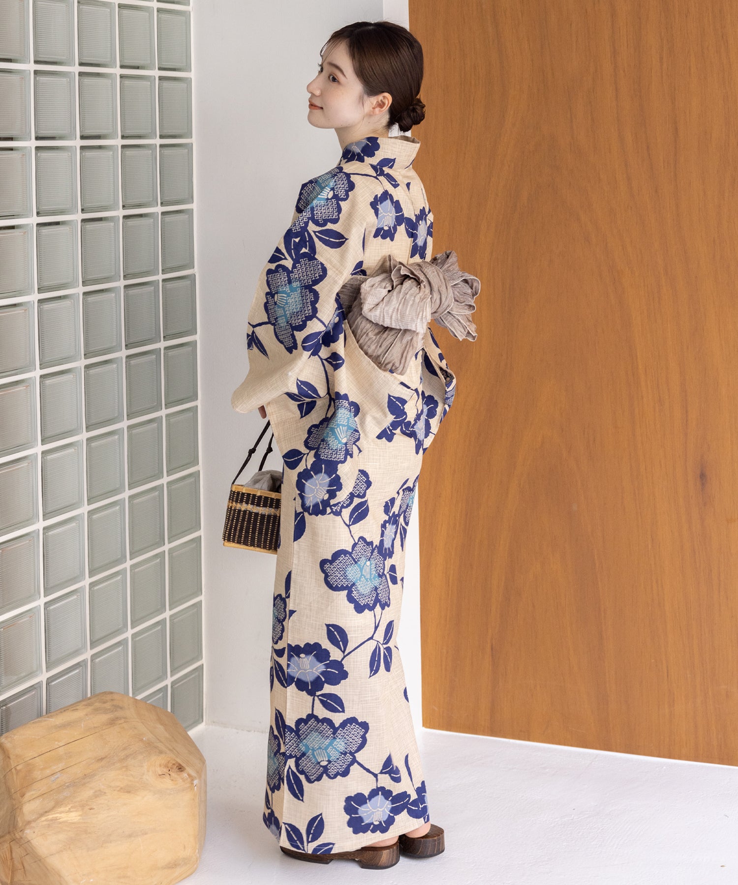 こだわり浴衣5点セット(浴衣/帯/下駄/腰紐/着付け冊子) 変わり織生地