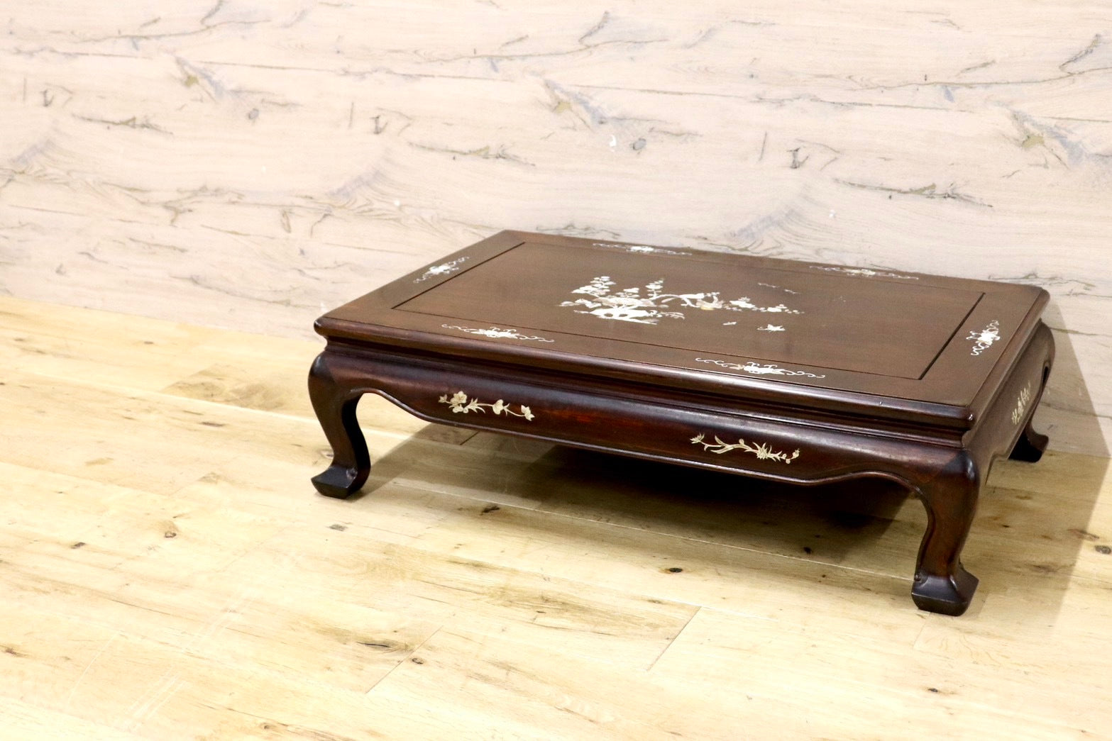 GMHH305○座卓 中国美術 花鳥図 花梨 飾り台 香炉台 花台 盆栽台 ロー