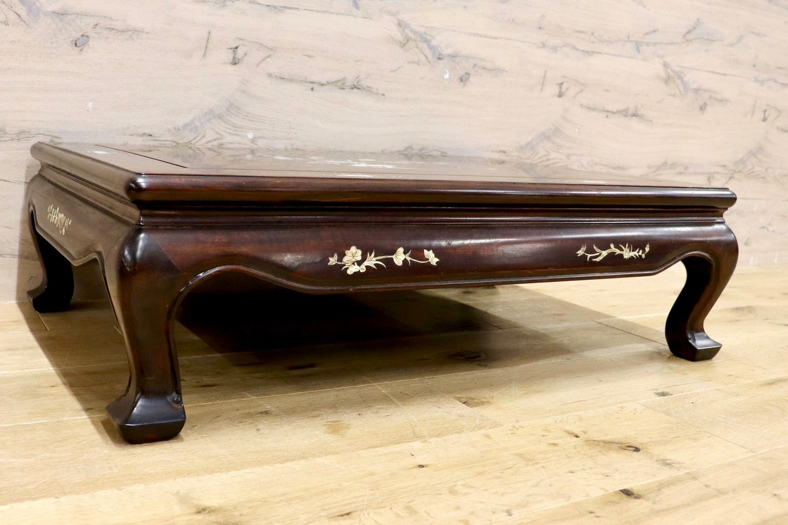 GMHH305○座卓 中国美術 花鳥図 花梨 飾り台 香炉台 花台 盆栽台 ロー