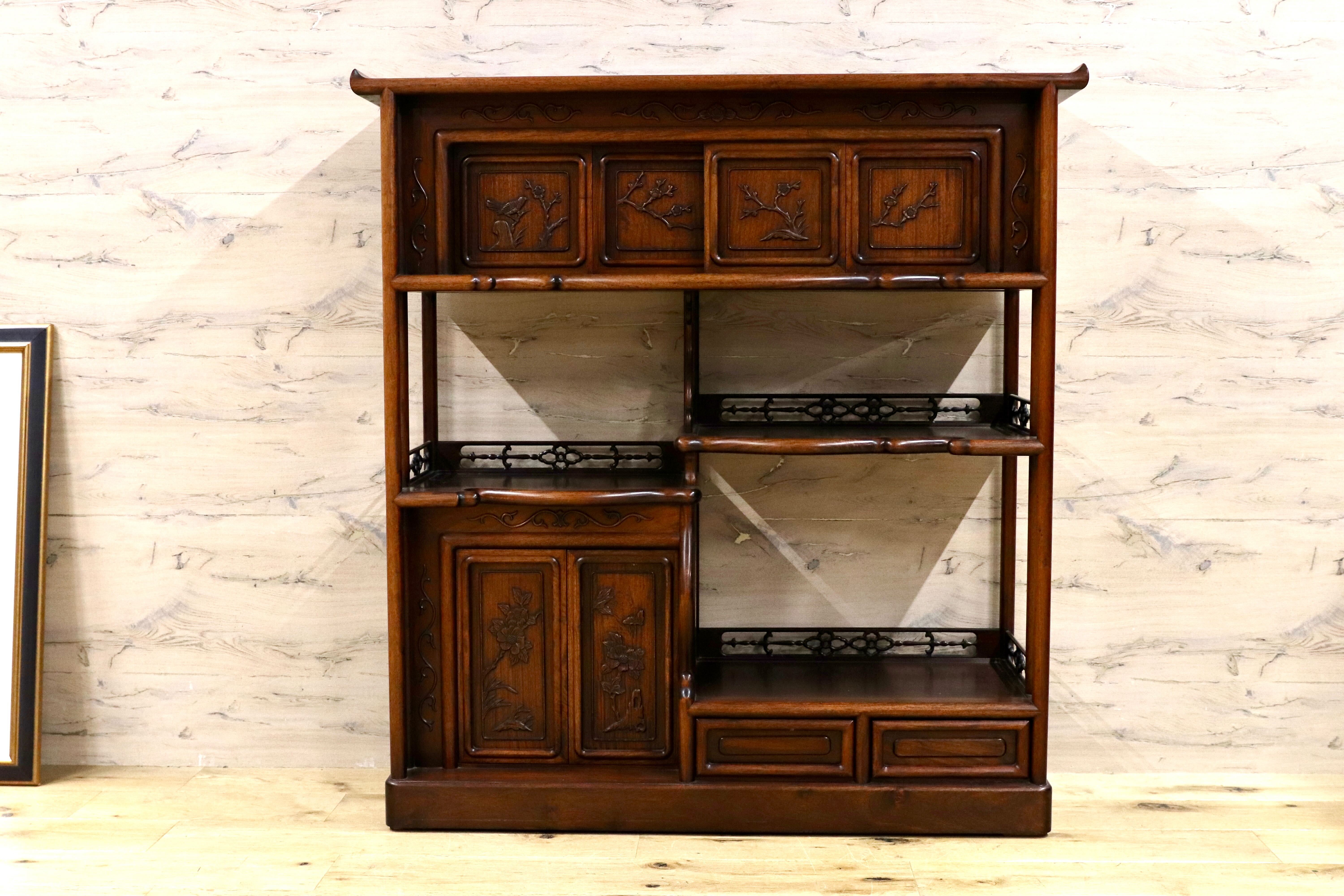 GMGH478○最高級 唐木家具 花梨 茶棚 飾り棚 サイドボード 和家具 和室