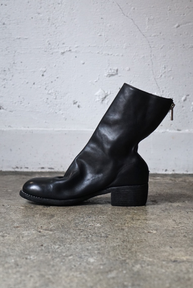 No 788. Back Zip Mid Boots Horse Full Grain. BLKT(Black). GUIDI
