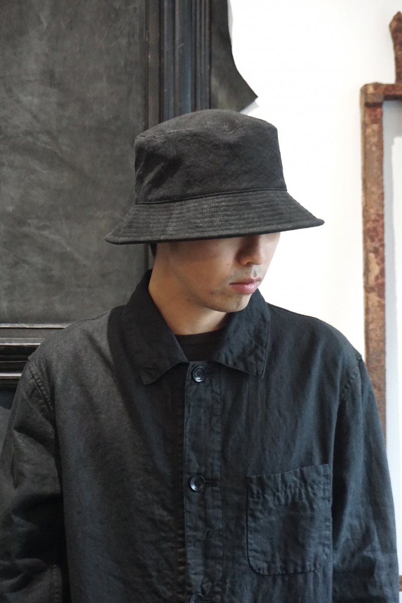 860-02. Linen Product Natural Dye Bucket Hat. Sumi. ISAMU KATAYAMA