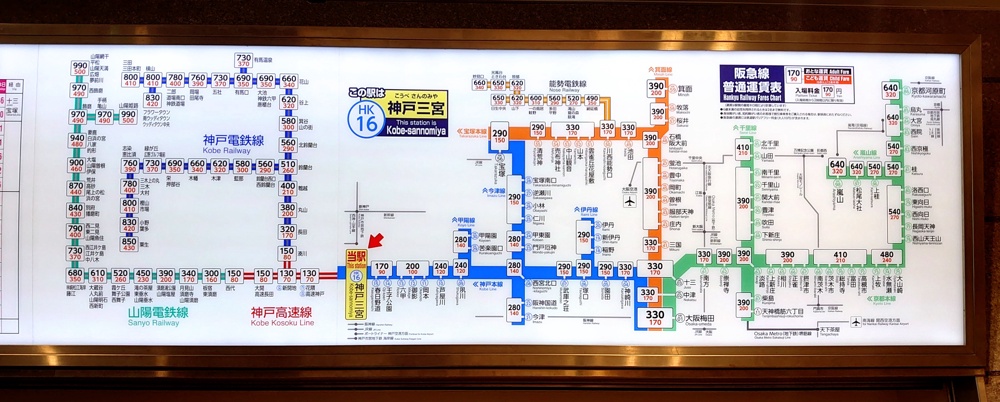 神戸三宮（阪急） - 駅の運賃表