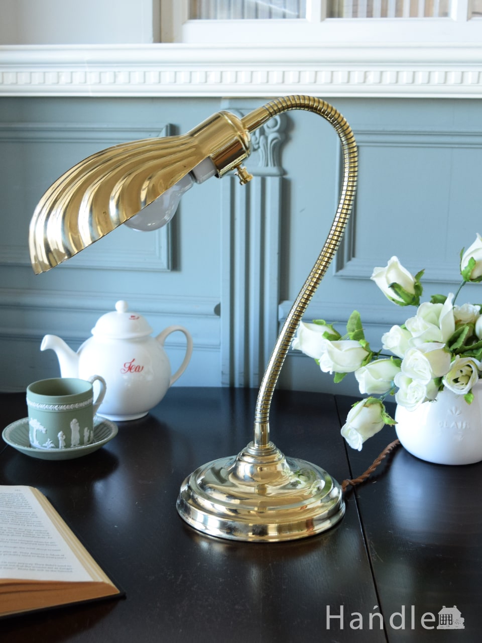 グリーンの真鍮製デスクランプ（バンカーズライト）（電球セット）(tl