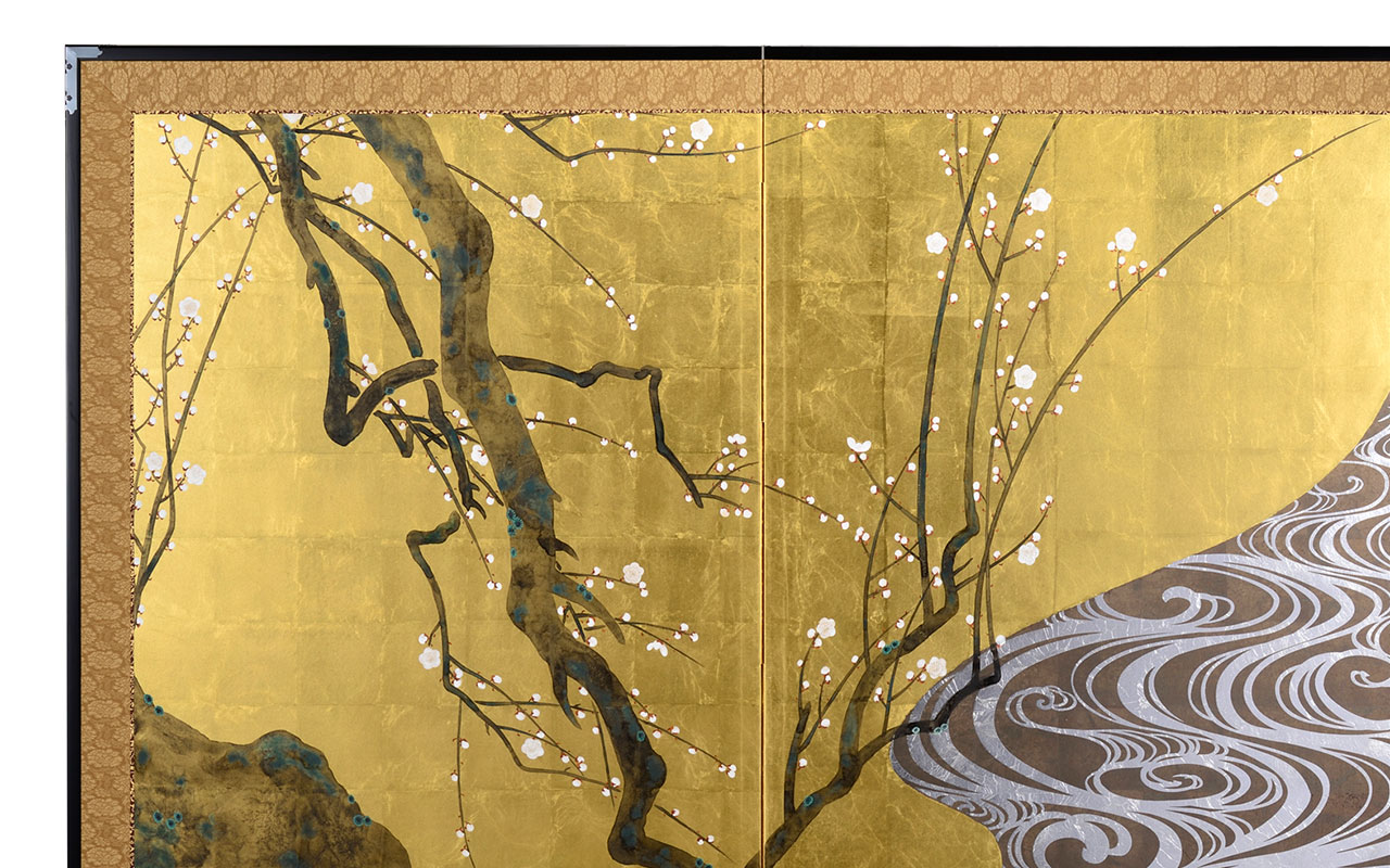 箔一 hakuichi 金箔 金沢箔 金沢 工芸品 二曲一双屏風 紅白梅図