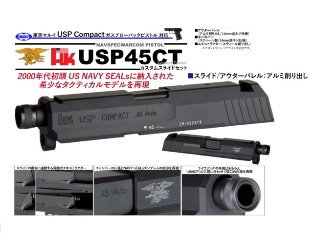 Detonator マルイUSPコンパクト用USP45CT Navy SEALsカスタムスライド -BK