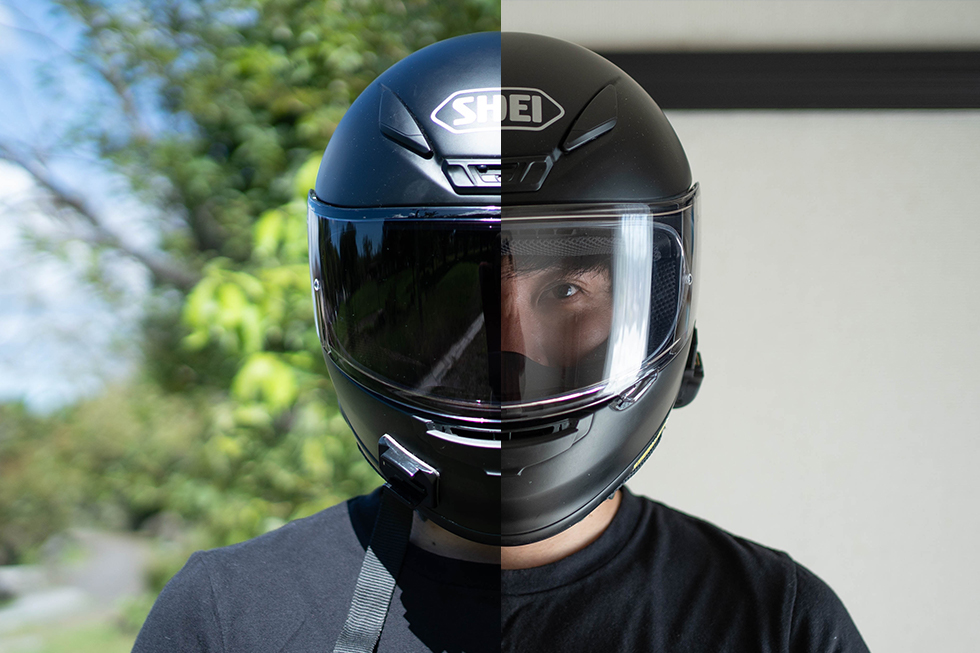 昼も夜も視界良好！ 紫外線でスモークオン!の「SHOEI CRW1