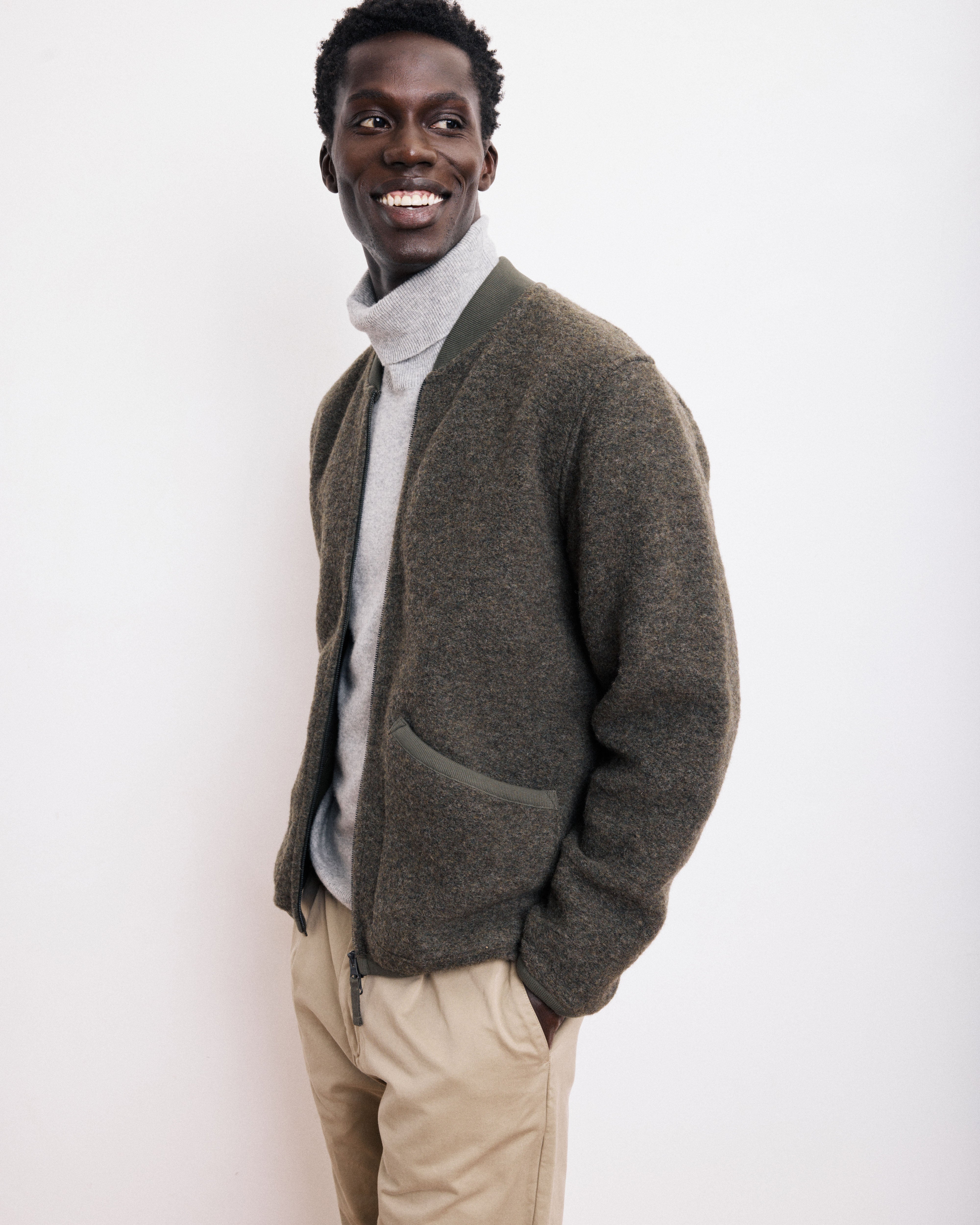 Bomber Men's Military Green Boiled Wool Jacket BE83308-02 - Men's