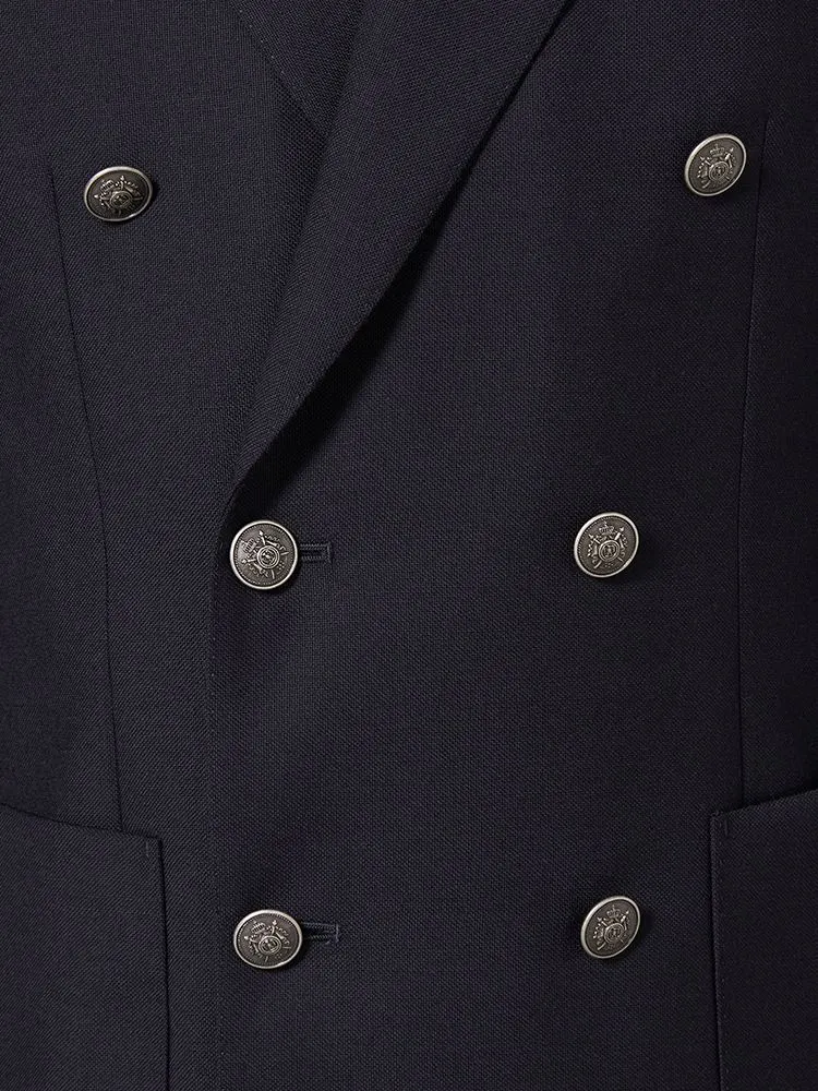 ウール100％】ダブル 紺ブレザー ジャケット 【イタリア アンジェリコ