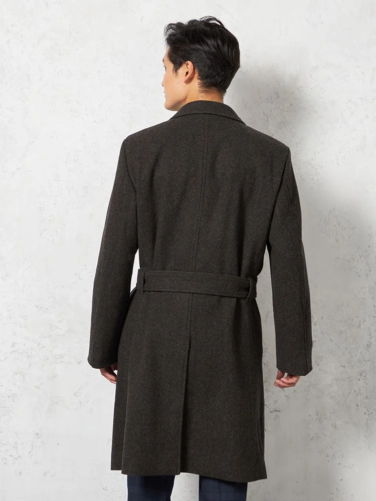 ブラウン 【ウール100％】クラシックベルテッドウールコート ベルト