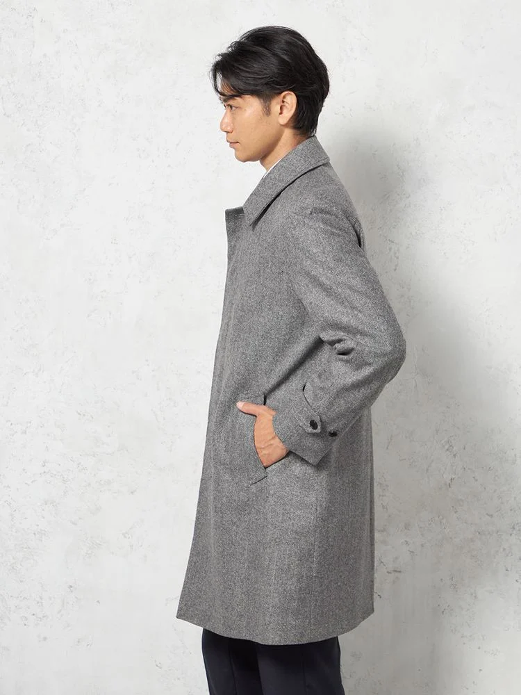 L．グレー 【ウール混】ステンカラーコート 尾州産ウール使用