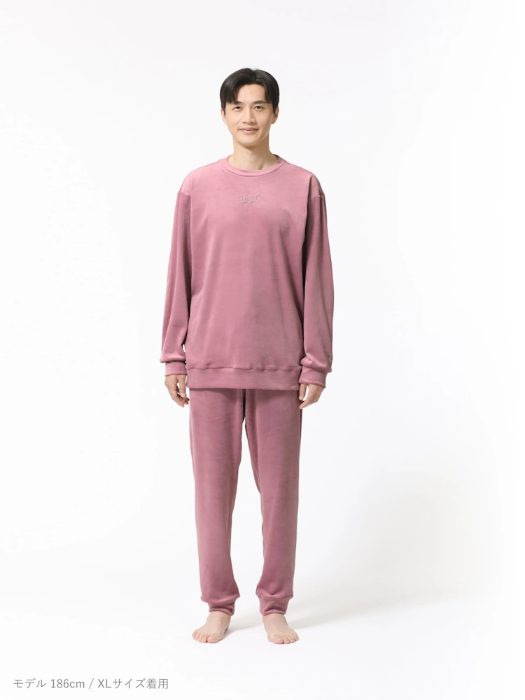 ピンク 【テンシャル】BAKUNE Velour Long Sleeve Crew Neck Unisex
