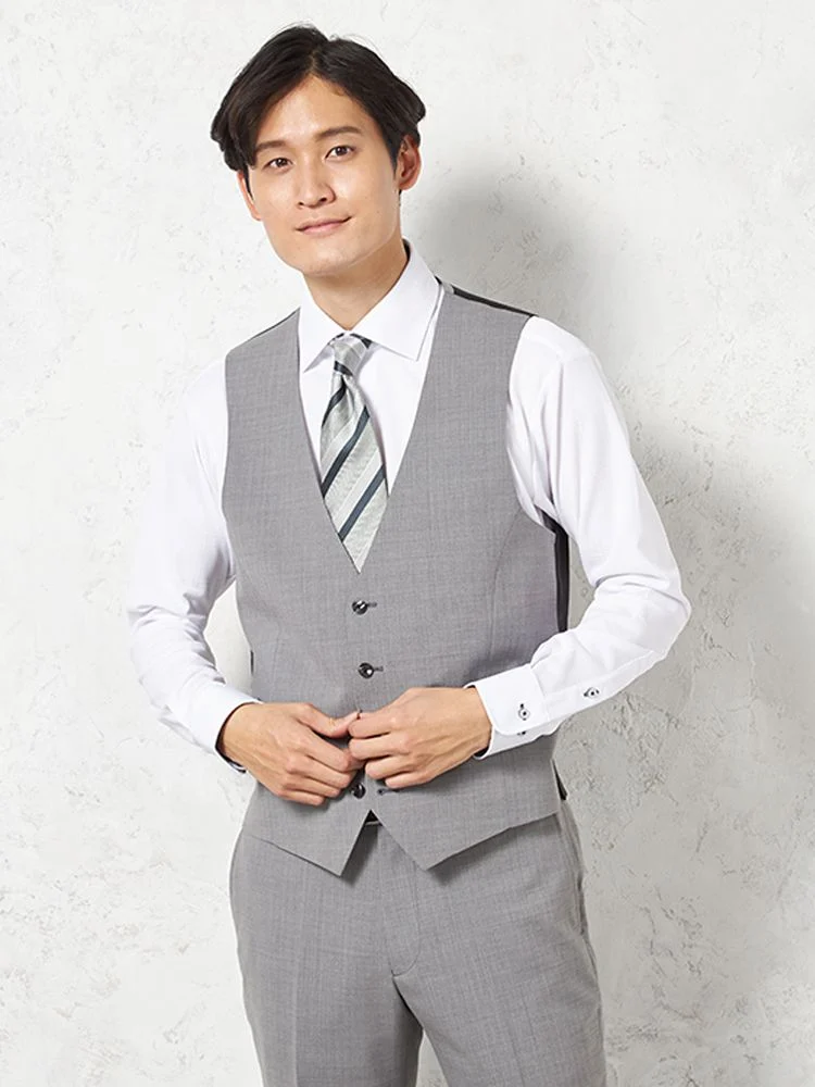 ウォッシャブル】スリーピーススーツ 2つボタン ウール混 ノータック