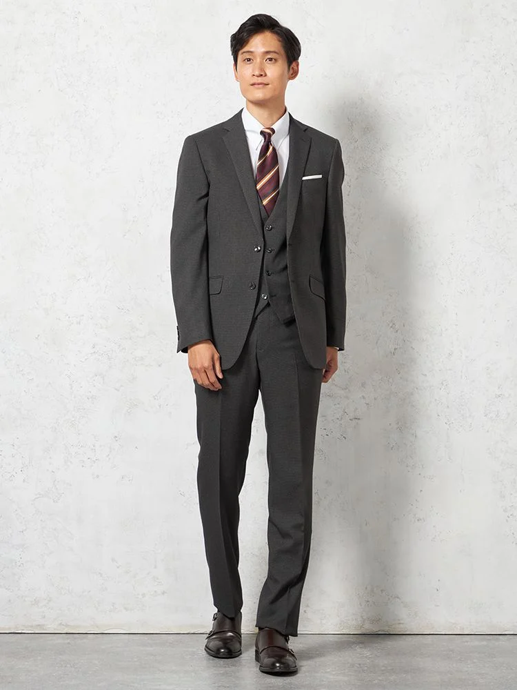 M．グレー 【上下ウォッシャブル】スリーピーススーツ 2つボタン