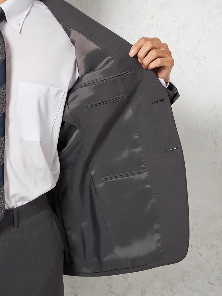 スーツ 2つボタン【WEB限定】上下ウォッシャブル ストライプ グレー