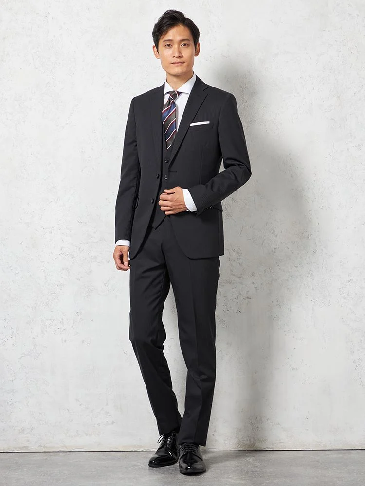 ブラック 【上下ウォッシャブル】スリーピーススーツ 2つボタン