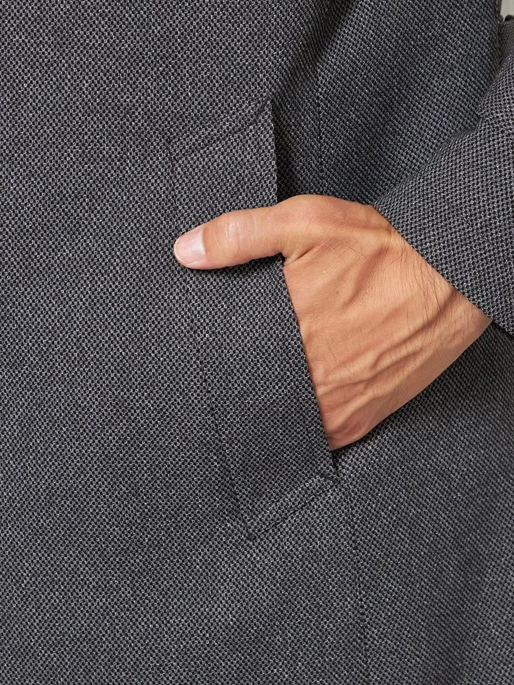 L．グレー 【ウールライク軽量素材】ステンカラーコート ライナー付