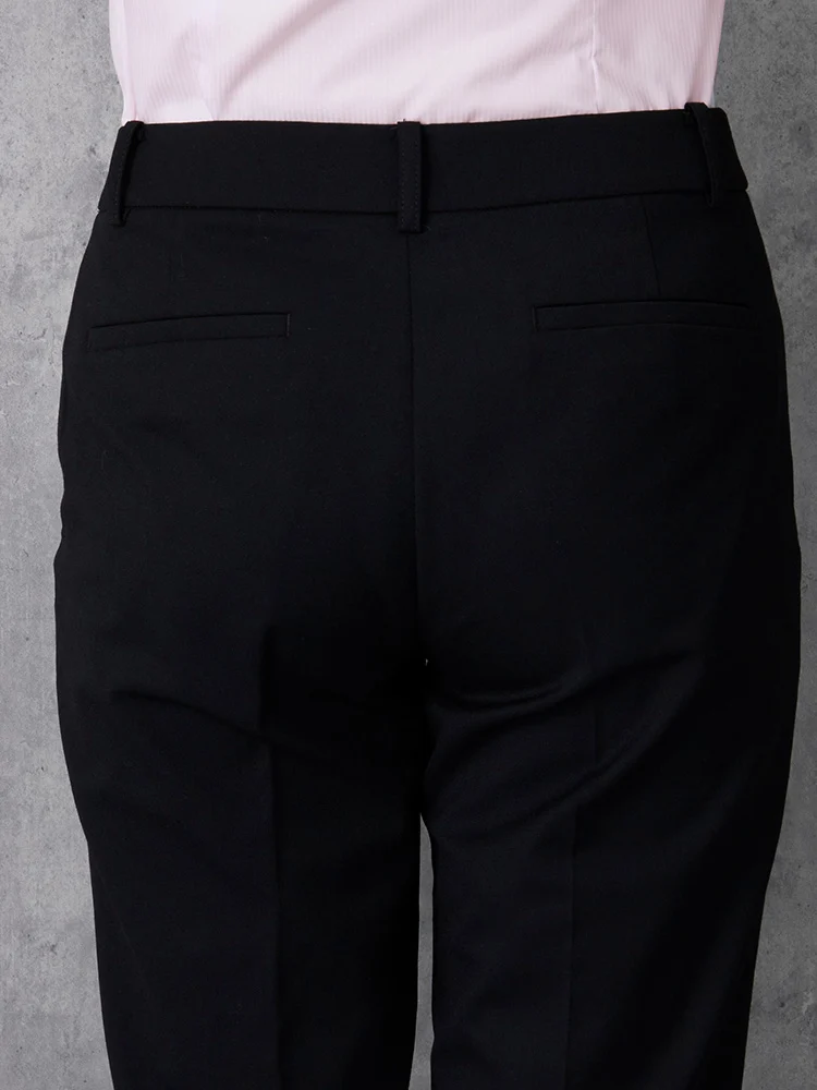 ウォッシャブル】パンツ ストレート 黒無地 ビエラスティコ 無地 ViVi